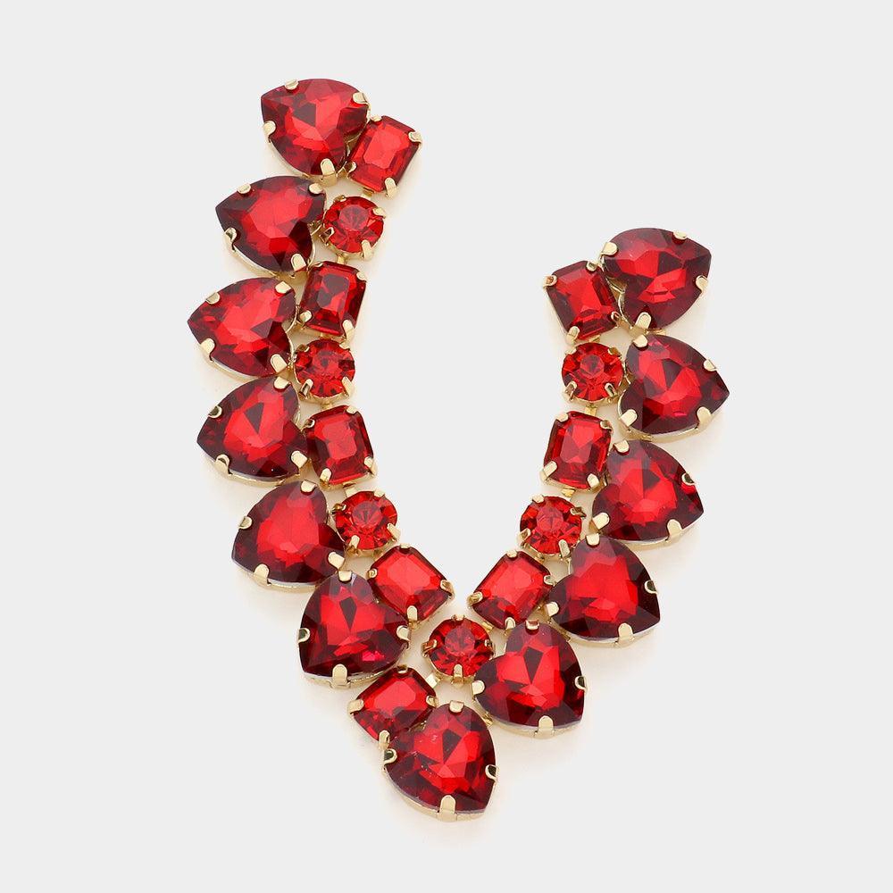 Red Heart Stone Cluster Evening Earrings - Jewelry Store by Erik Rayo