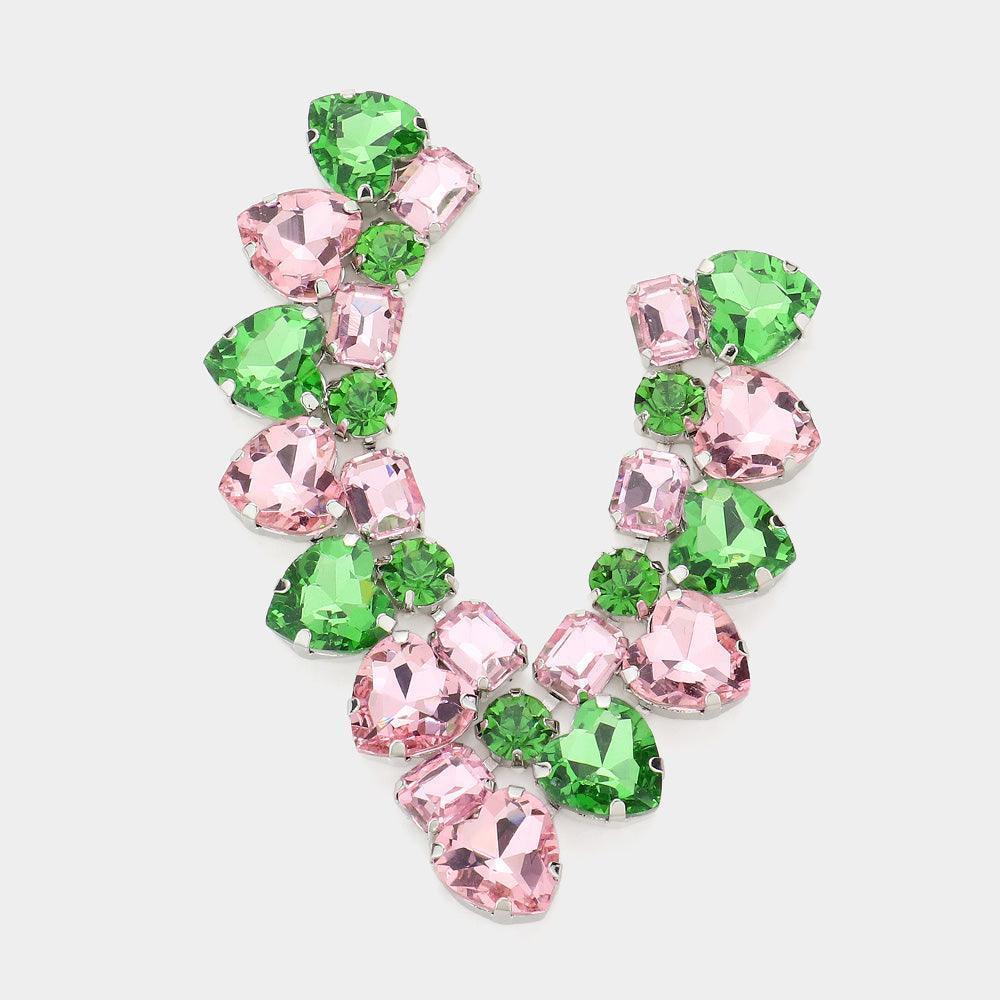 Pink Heart Stone Cluster Evening Earrings - Jewelry Store by Erik Rayo