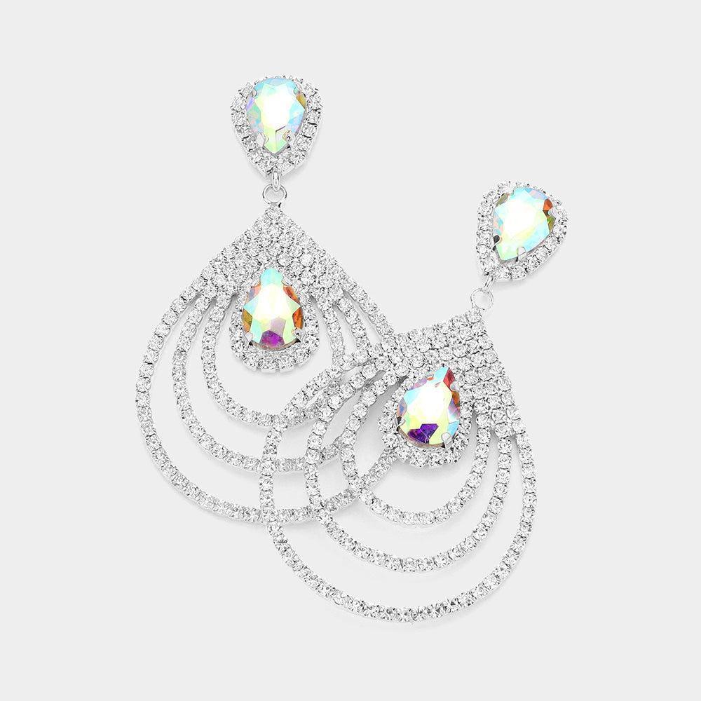 Teardrop Rhinestone Cluster Pointed Dangle Evening Earrings - Jewelry Store by Erik Rayo