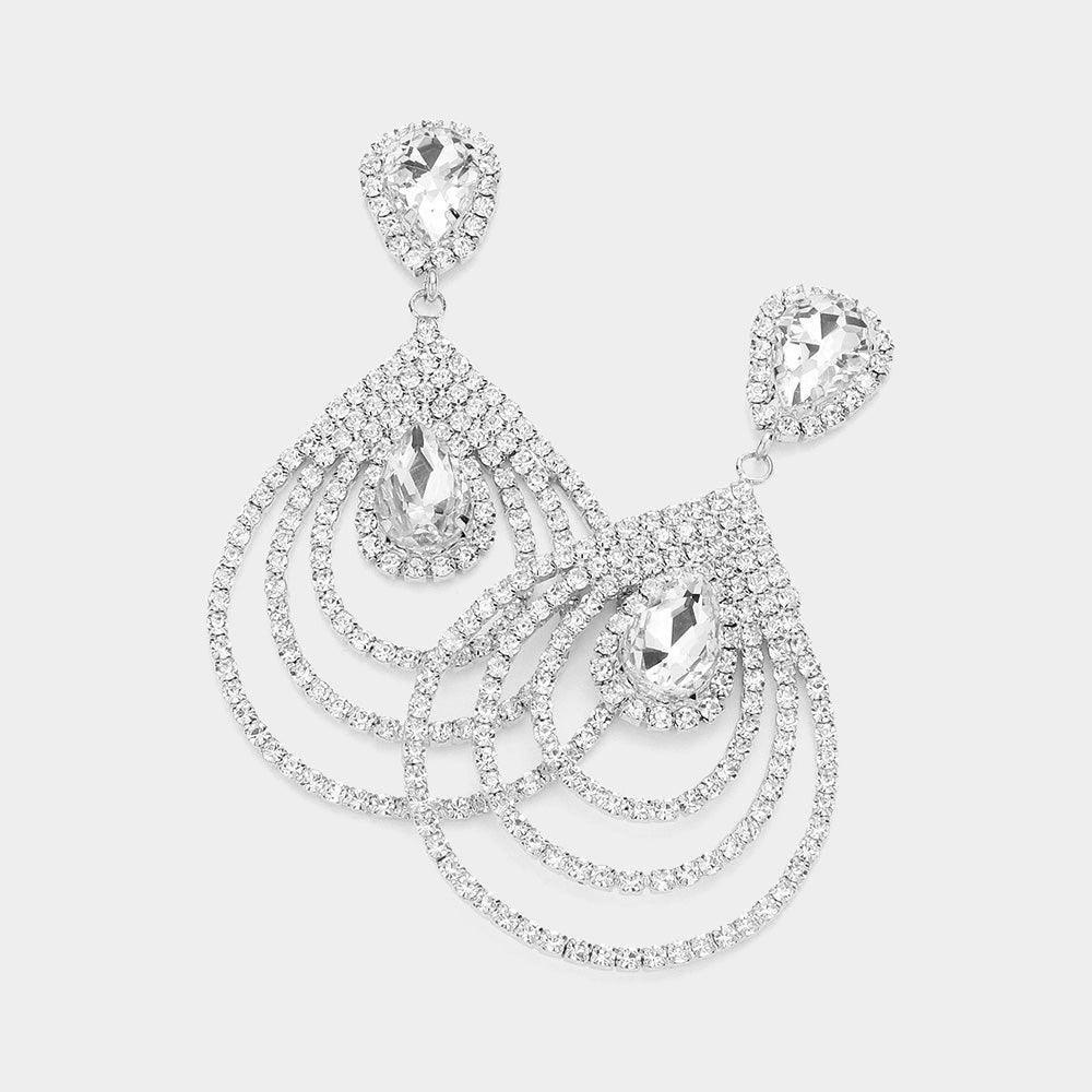 Teardrop Rhinestone Cluster Pointed Dangle Evening Earrings - Jewelry Store by Erik Rayo