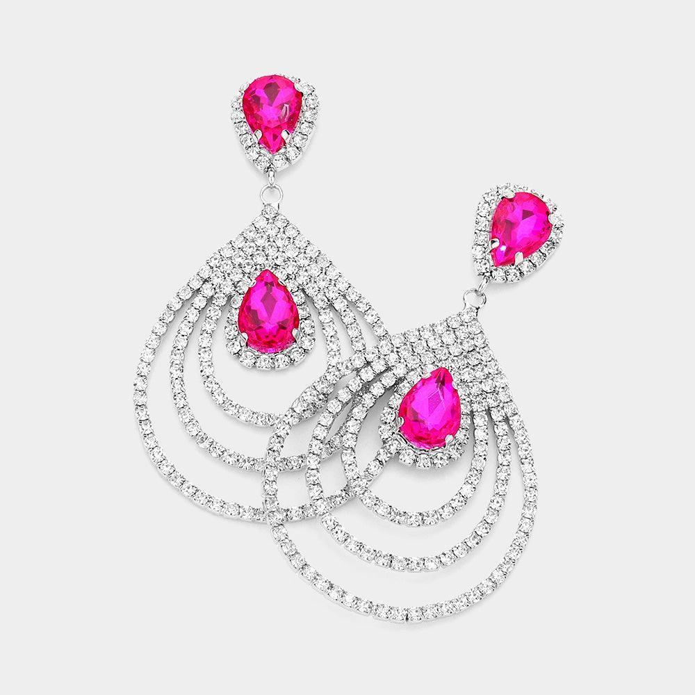 Red Teardrop Rhinestone Cluster Pointed Dangle Evening Earrings - Jewelry Store by Erik Rayo