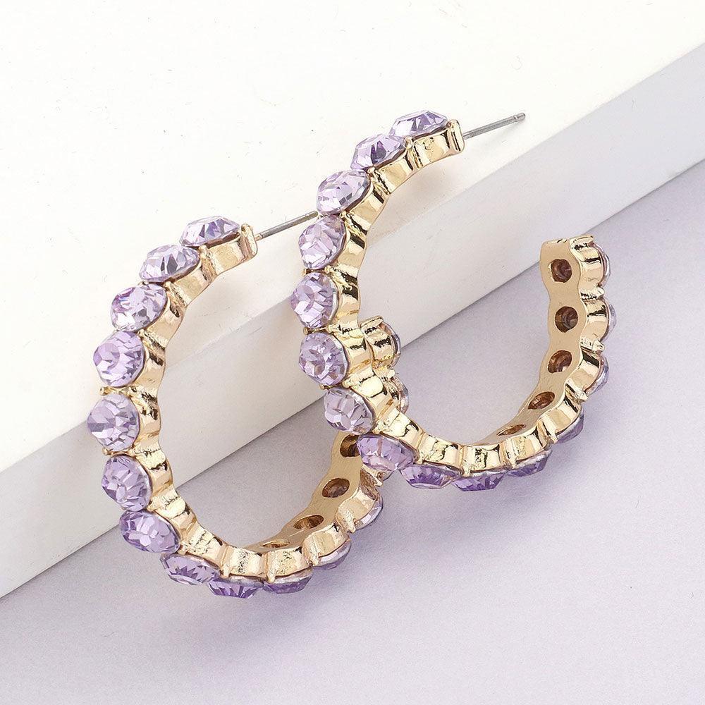 Lavender Round Stone Cluster Hoop Earrings - Jewelry Store by Erik Rayo