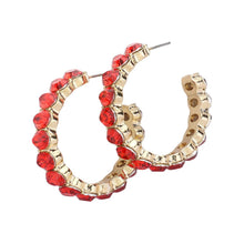 Load image into Gallery viewer, Red Round Stone Cluster Hoop Earrings
