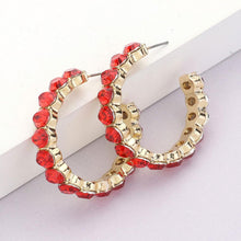 Load image into Gallery viewer, Red Round Stone Cluster Hoop Earrings
