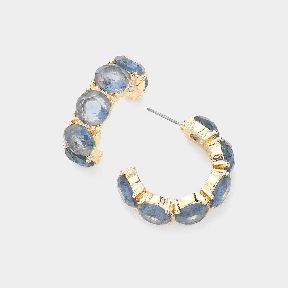 Blue Round Stone Embellished Hoop Evening Earrings - Jewelry Store by Erik Rayo