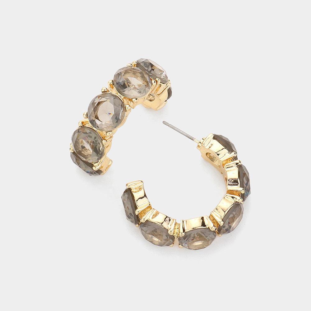 Black Round Stone Embellished Hoop Evening Earrings - Jewelry Store by Erik Rayo