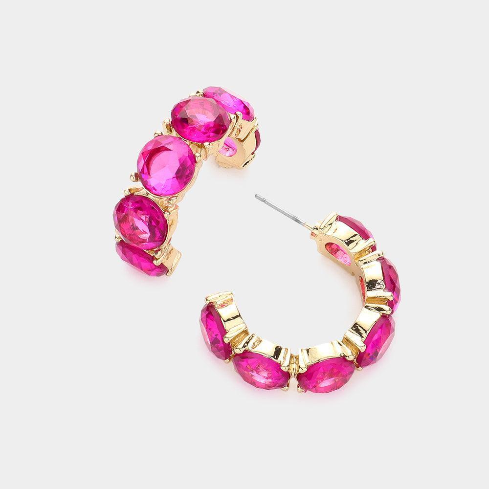 Red Round Stone Embellished Hoop Evening Earrings - Jewelry Store by Erik Rayo