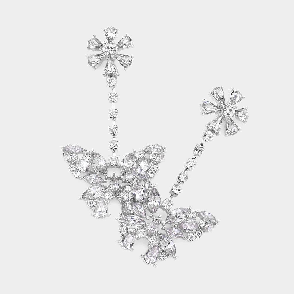 Silver Stone Cluster Flower Butterfly Earrings - Jewelry Store by Erik Rayo