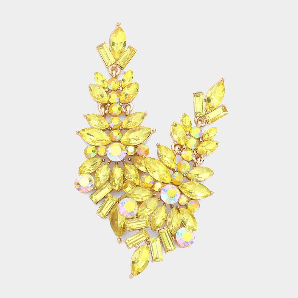 Yellow Marquise Crystal Multi Shape Rhinestone Drop Evening Earrings