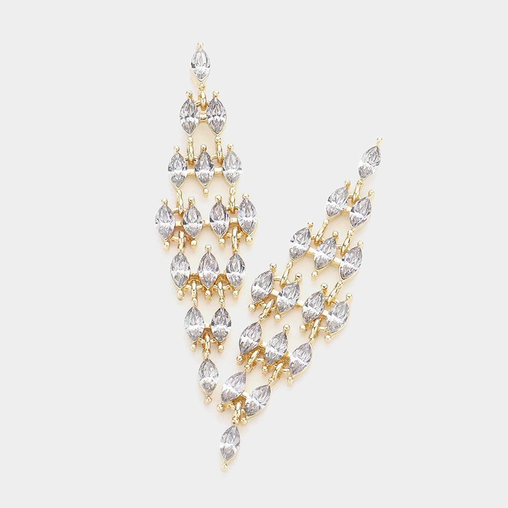 Gold Marquise Stone Cluster Chandelier Evening Earrings - Jewelry Store by Erik Rayo