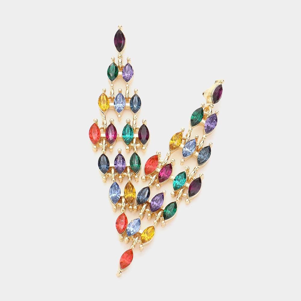 Gold Marquise Stone Cluster Chandelier Evening Earrings - Jewelry Store by Erik Rayo