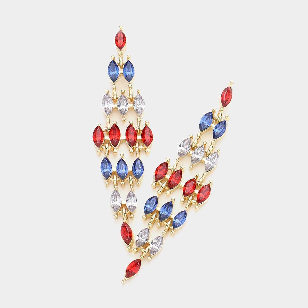 Gold American USA Colored Marquise Stone Cluster Chandelier Evening Earrings - Jewelry Store by Erik Rayo