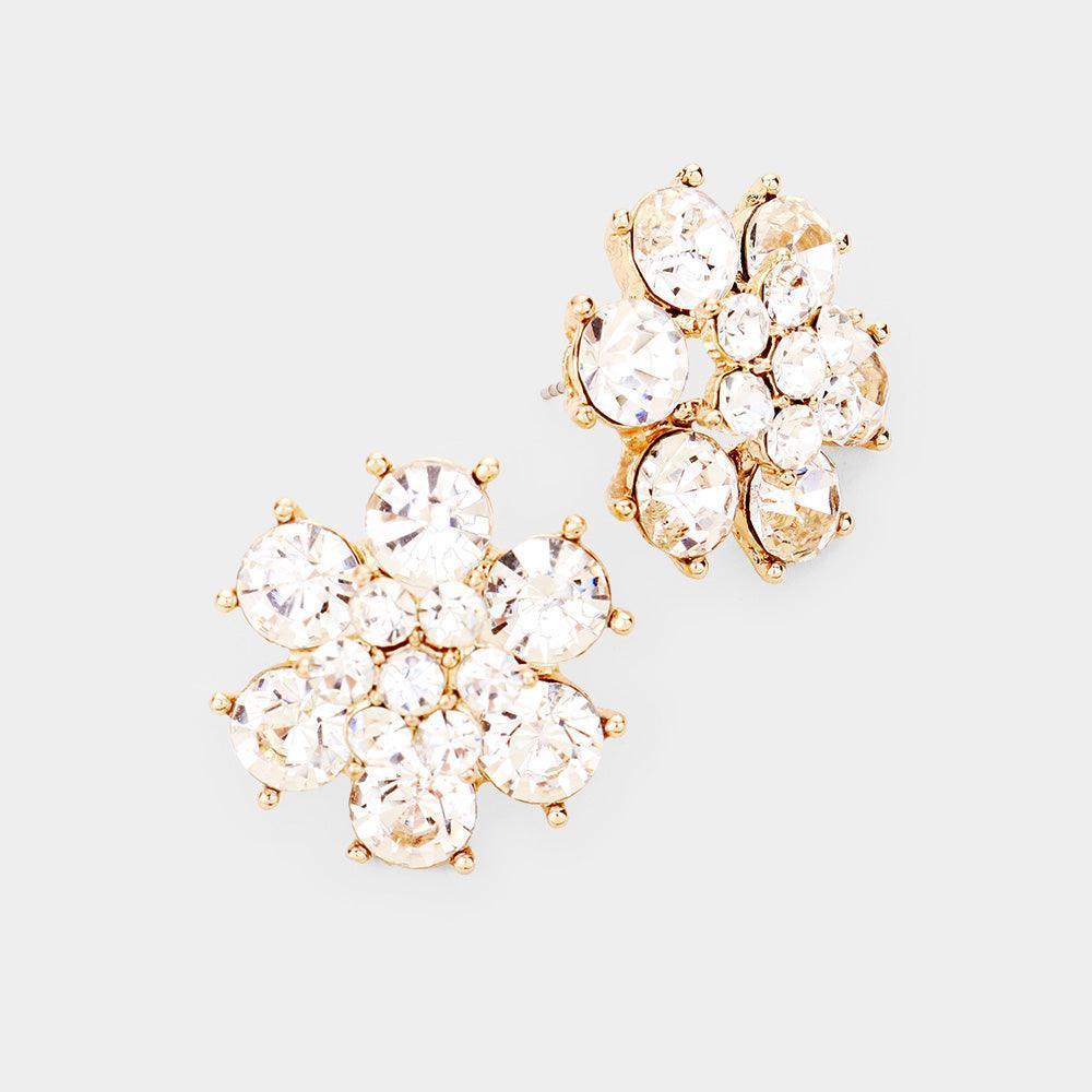 Clear Crystal Round Floral Evening Stud Earrings - Jewelry Store by Erik Rayo