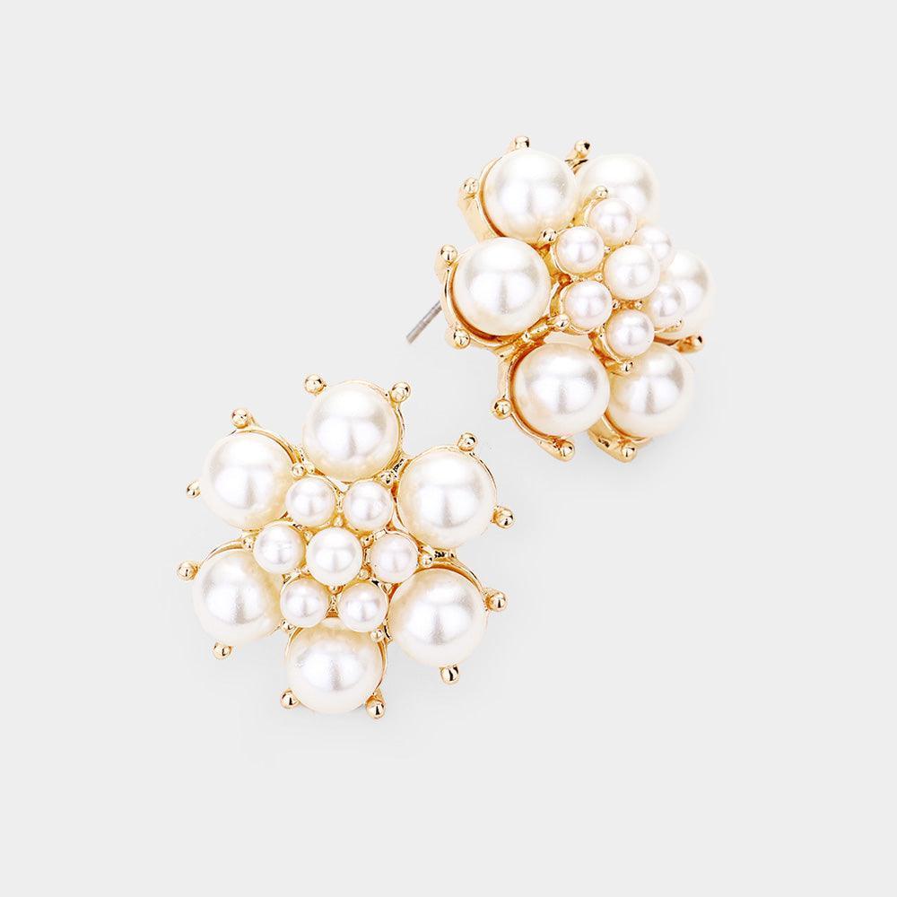Cream Pearl Floral Evening Stud Earrings - Jewelry Store by Erik Rayo