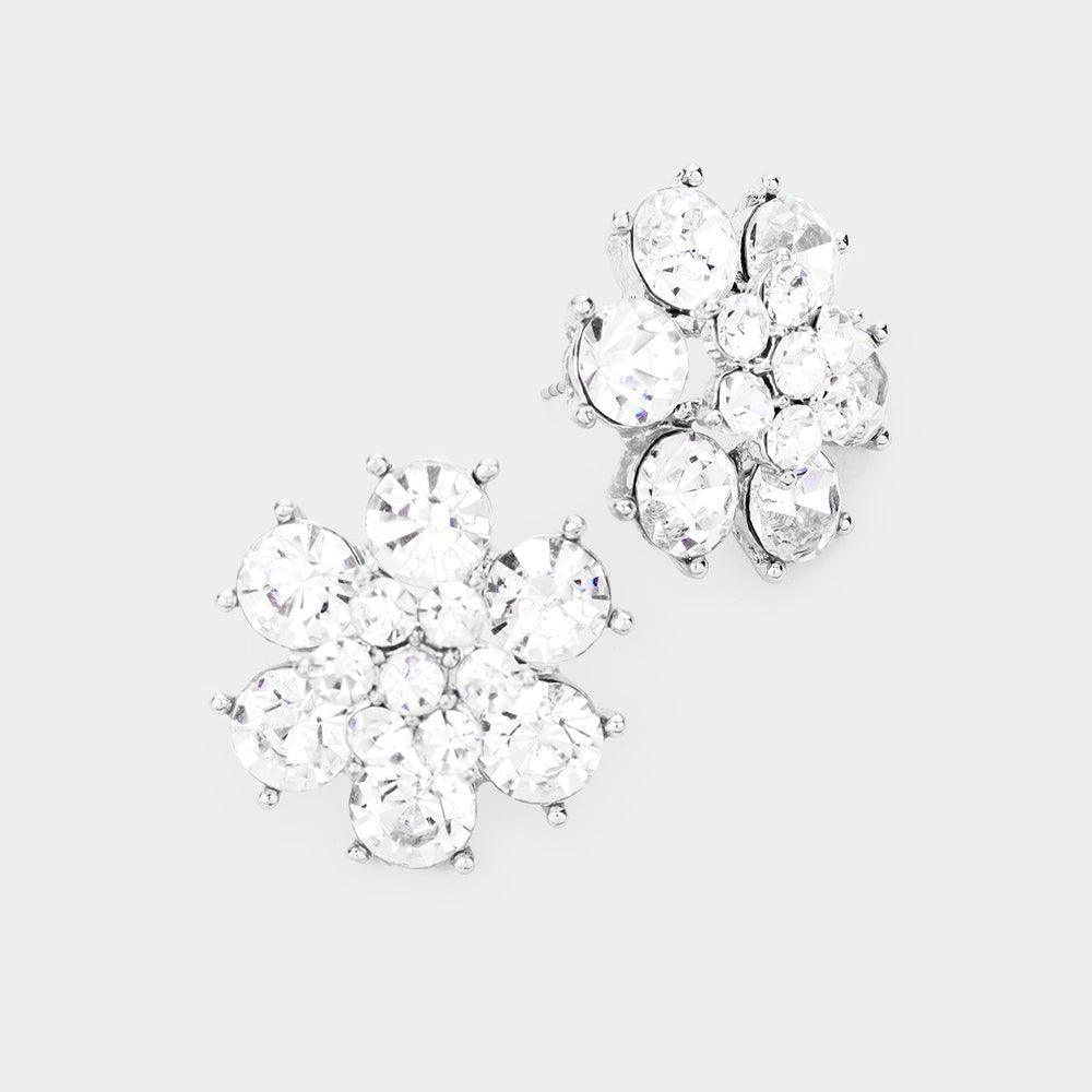 Clear Crystal Round Floral Evening Stud Earrings - Jewelry Store by Erik Rayo