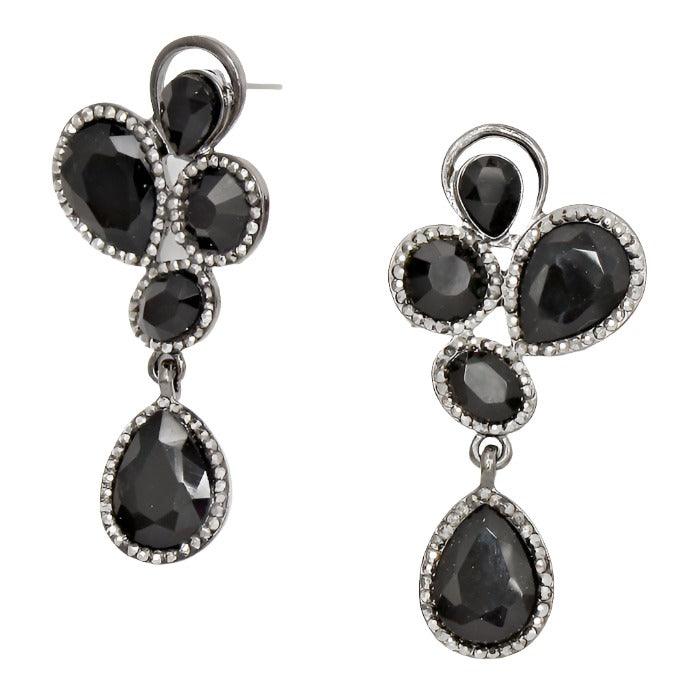 Hematite Petal Teardrop Crystal Rhinestone Dangle Evening Earrings - Jewelry Store by Erik Rayo