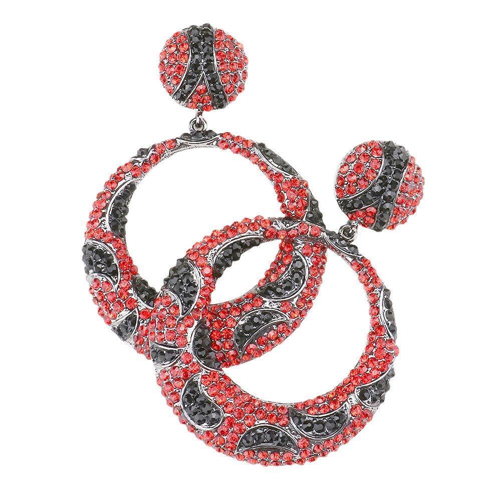 Red Rhinestone Pave Cut Out Circle Evening Earrings - Jewelry Store by Erik Rayo