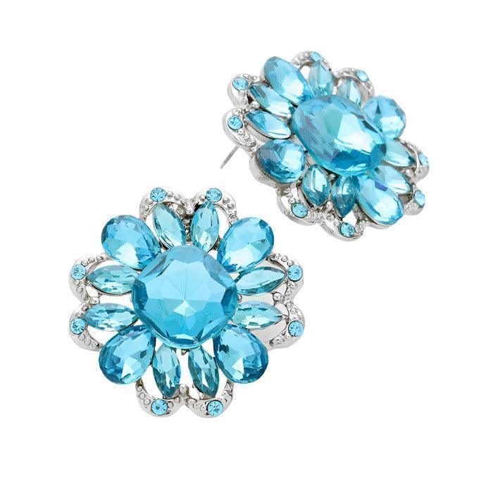 Aqua Flower Shape Stone Post Earring - Jewelry Store by Erik Rayo