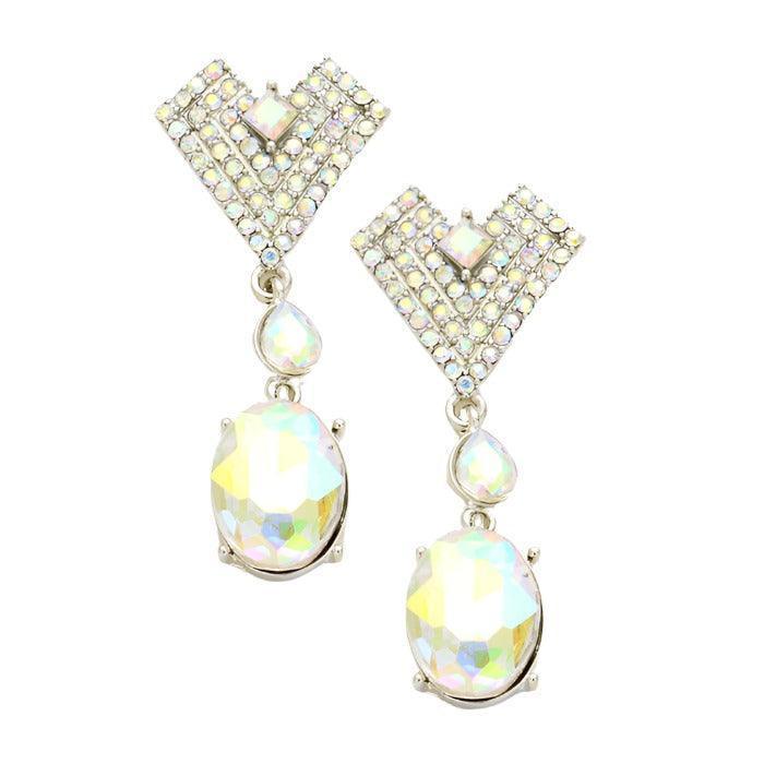 Silver Oval glass crystal earrings