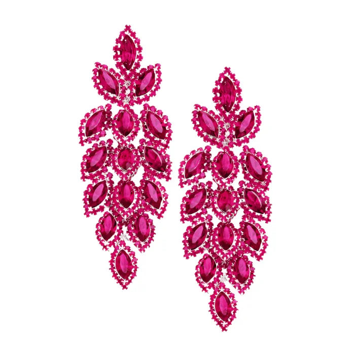 Silver Crystal Stone Leaf Cluster Marquise Evening Earrings - Jewelry Store by Erik Rayo