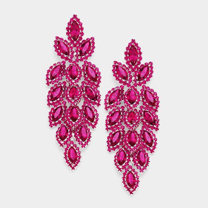 Silver Crystal Stone Leaf Cluster Marquise Evening Earrings - Jewelry Store by Erik Rayo