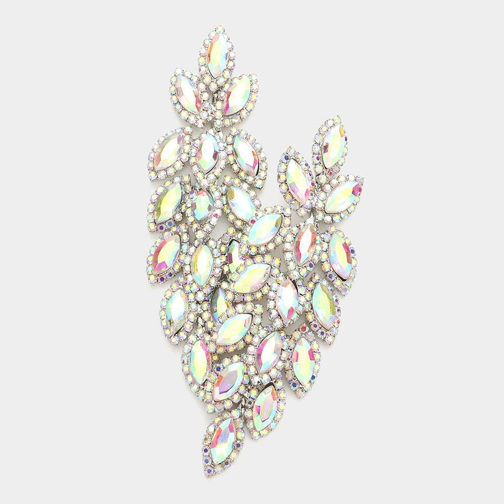 Silver Crystal Stone Leaf Cluster Marquise Evening Earrings - Jewelry Store by Erik Rayo