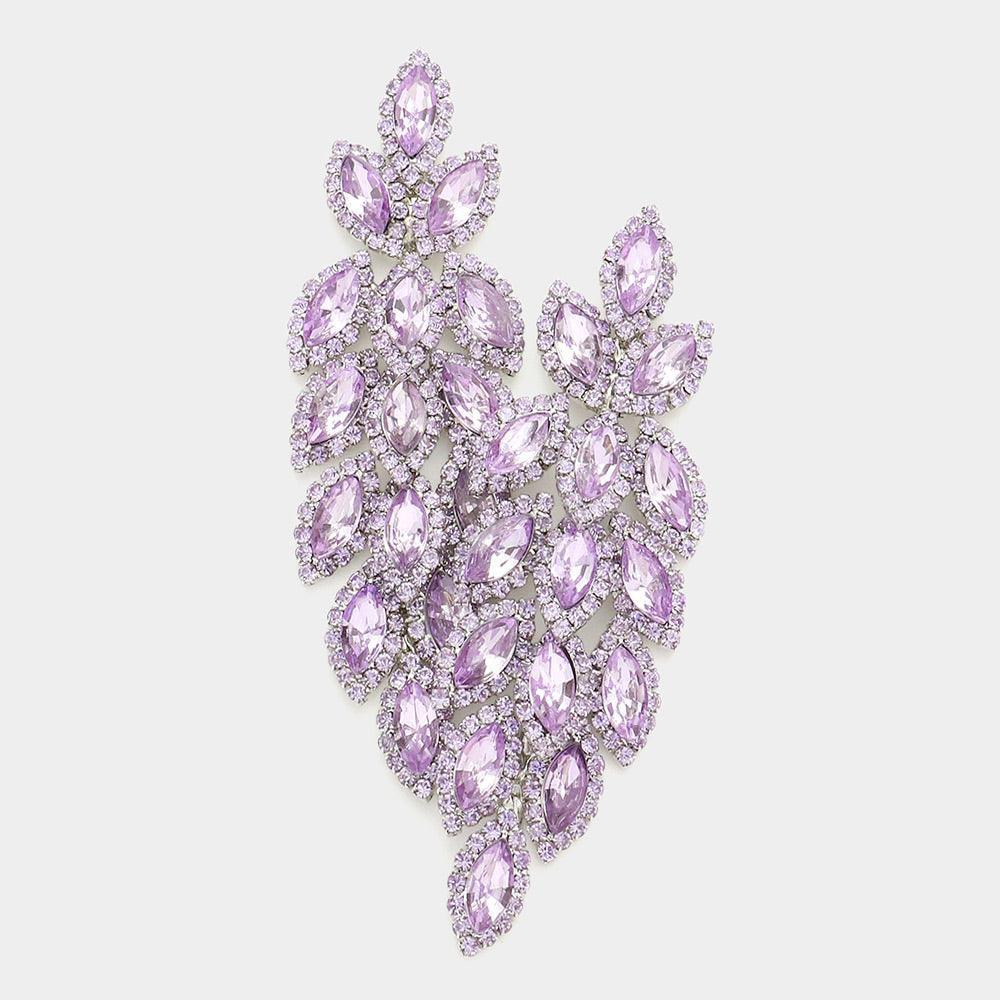 Lavender Crystal Stone Leaf Cluster Marquise Evening Earrings - Jewelry Store by Erik Rayo