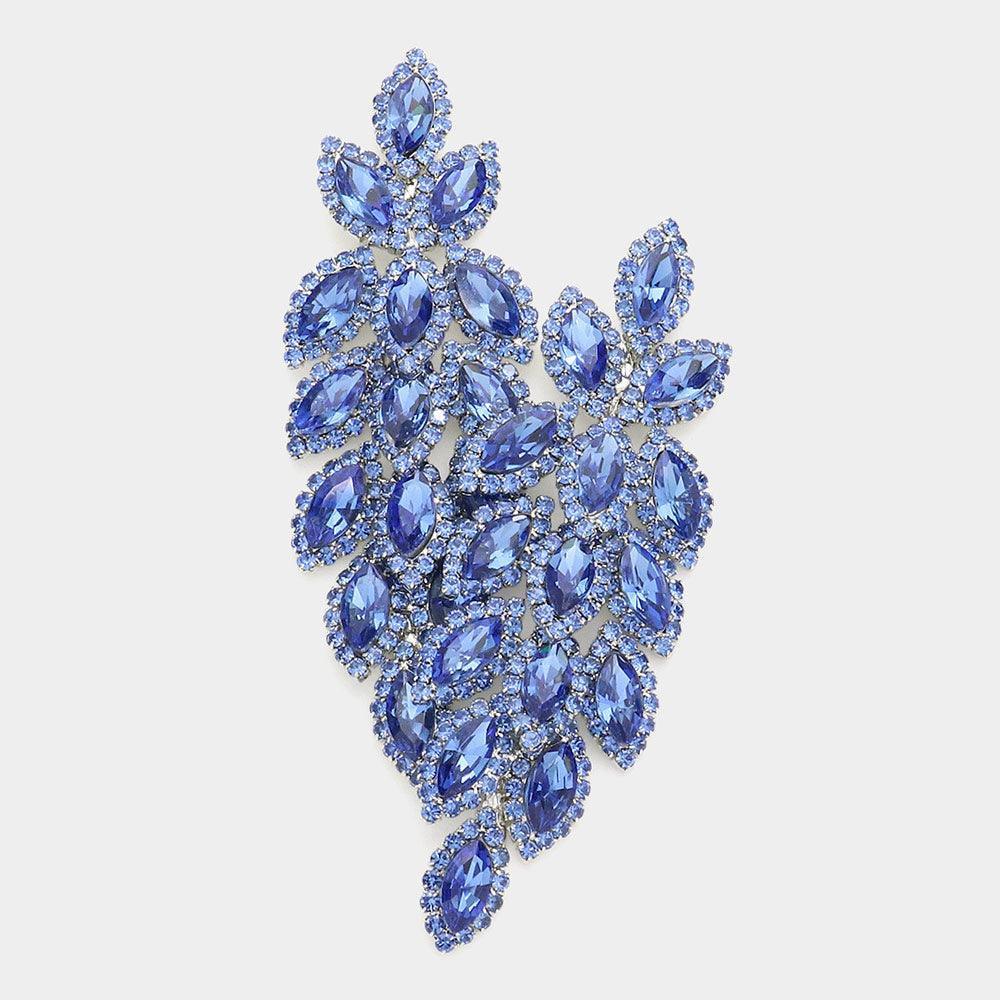 Blue Crystal Stone Leaf Cluster Marquise Evening Earrings - Jewelry Store by Erik Rayo