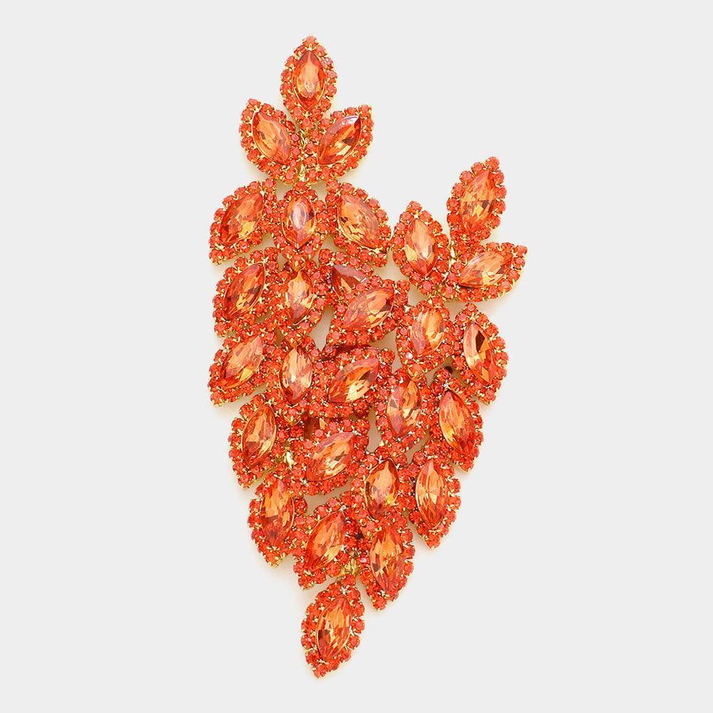 Orange Crystal Stone Leaf Cluster Marquise Evening Earrings - Jewelry Store by Erik Rayo