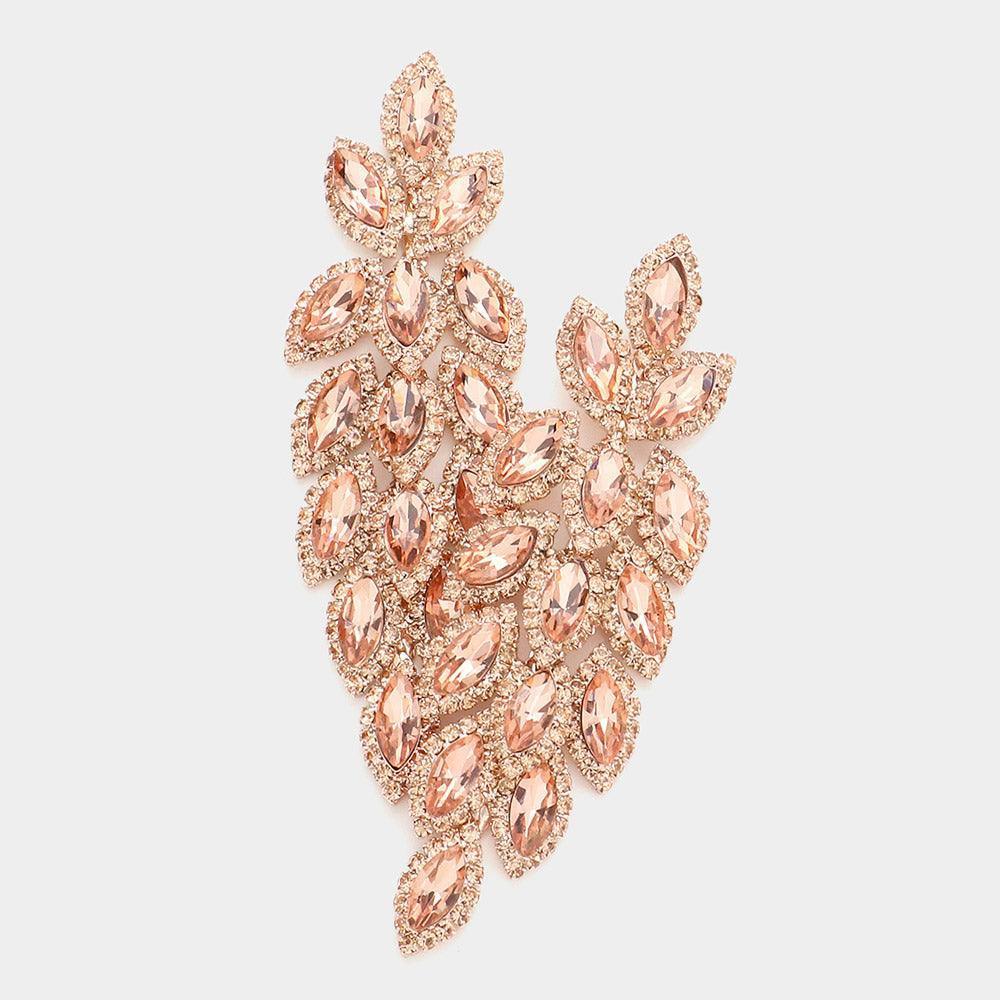 Peach Crystal Stone Leaf Cluster Marquise Evening Earrings - Jewelry Store by Erik Rayo