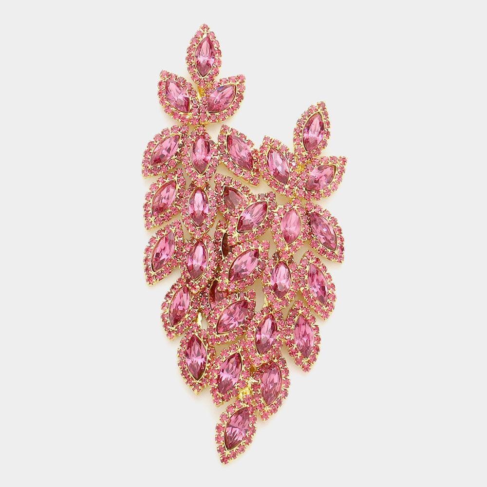 Pink Crystal Stone Leaf Cluster Marquise Evening Earrings - Jewelry Store by Erik Rayo