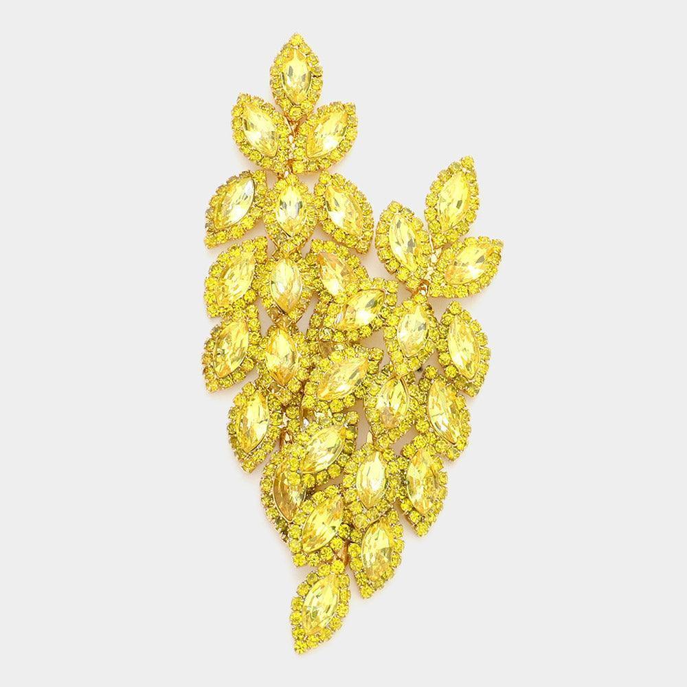 Yellow Crystal Stone Leaf Cluster Marquise Evening Earrings - Jewelry Store by Erik Rayo
