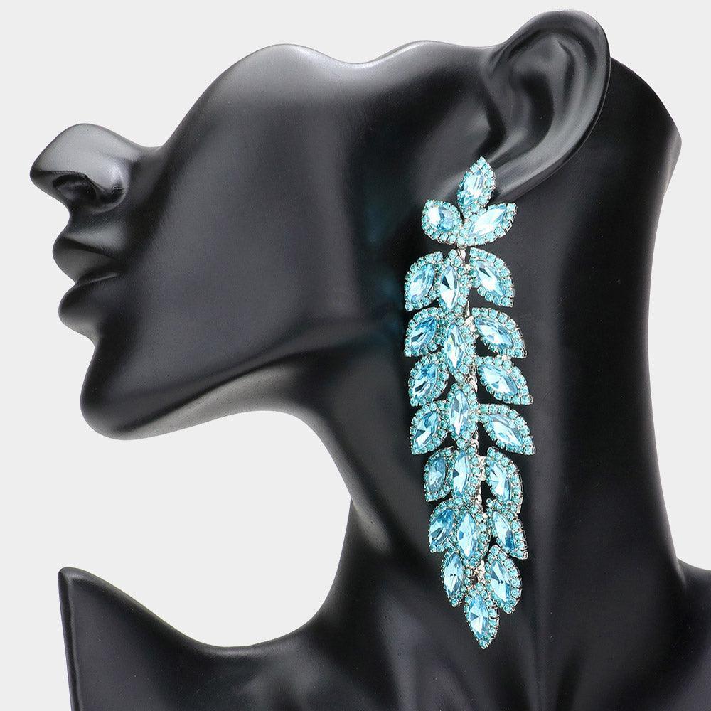 Aqua Oversized Crystal Rhinestone Marquise Evening Earrings - Jewelry Store by Erik Rayo