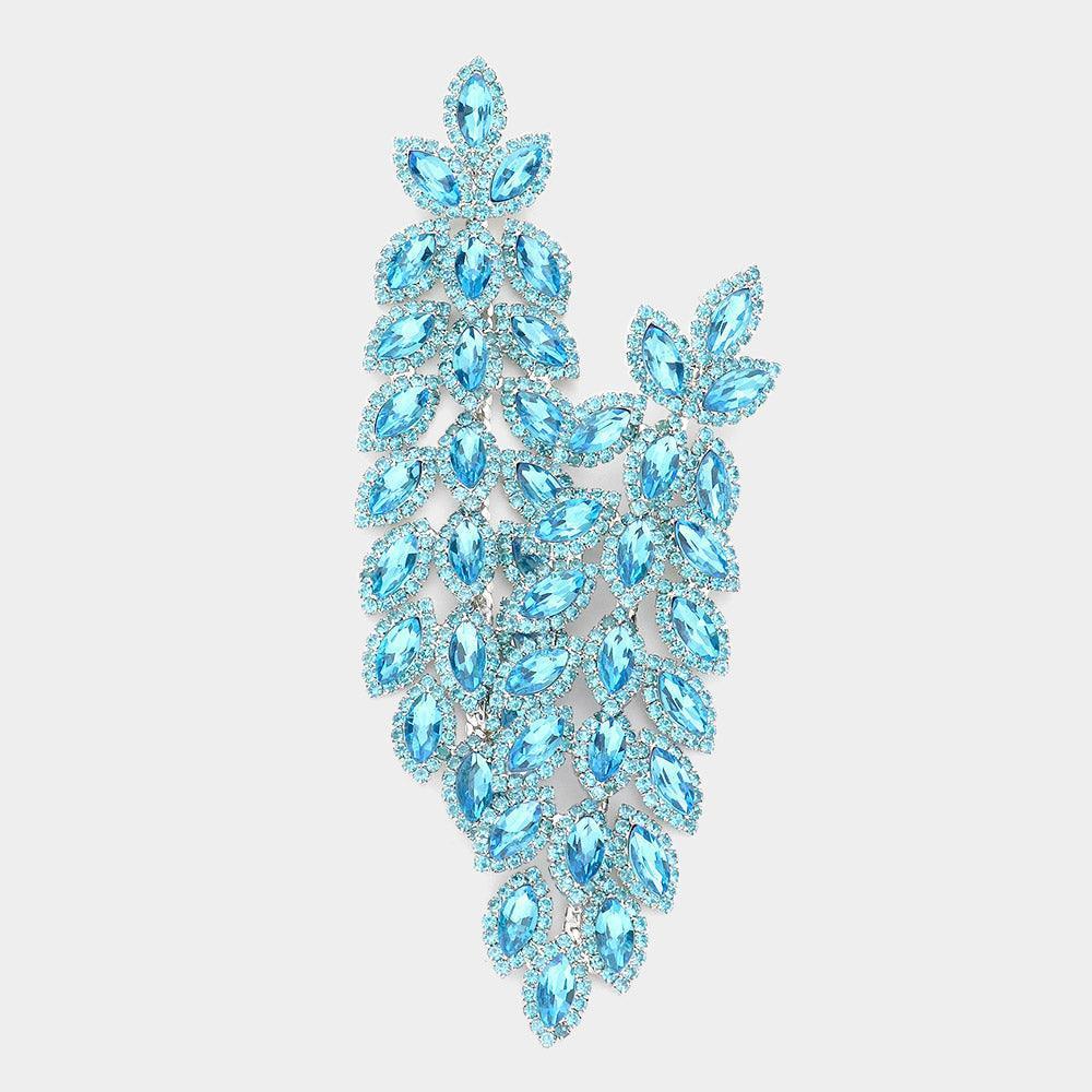 Aqua Oversized Crystal Rhinestone Marquise Evening Earrings - Jewelry Store by Erik Rayo