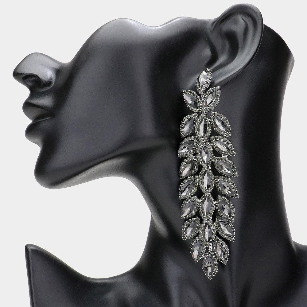 Black Oversized Crystal Rhinestone Marquise Evening Earrings - Jewelry Store by Erik Rayo
