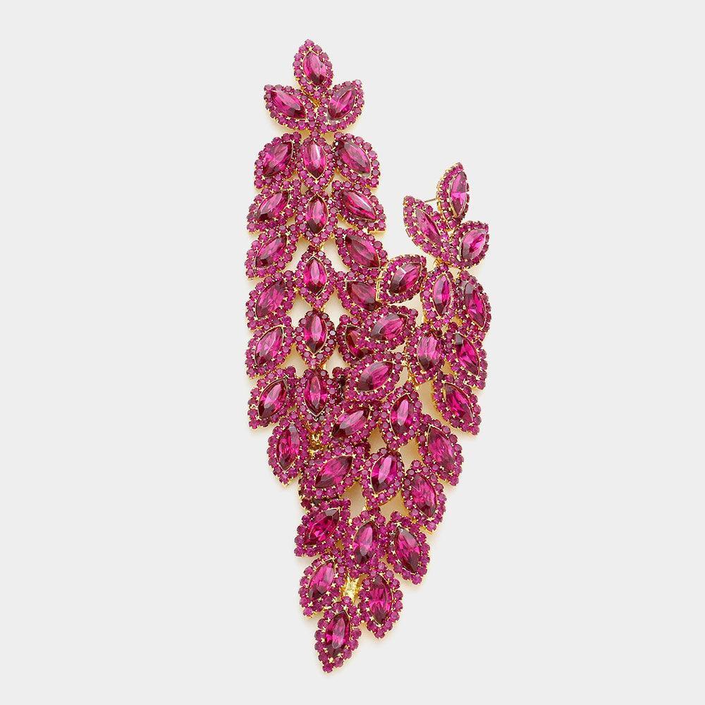 Fuchsia Oversized Crystal Rhinestone Marquise Evening Earrings - Jewelry Store by Erik Rayo