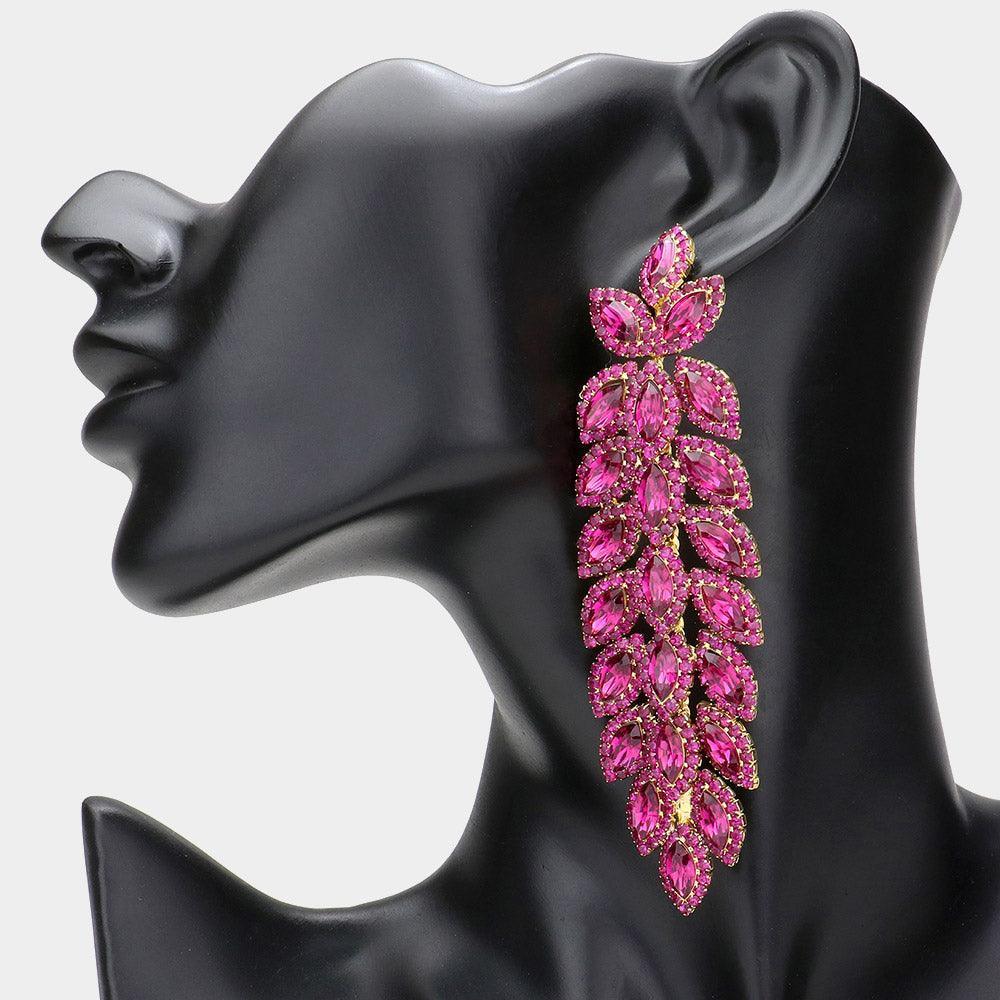 Fuchsia Oversized Crystal Rhinestone Marquise Evening Earrings - Jewelry Store by Erik Rayo