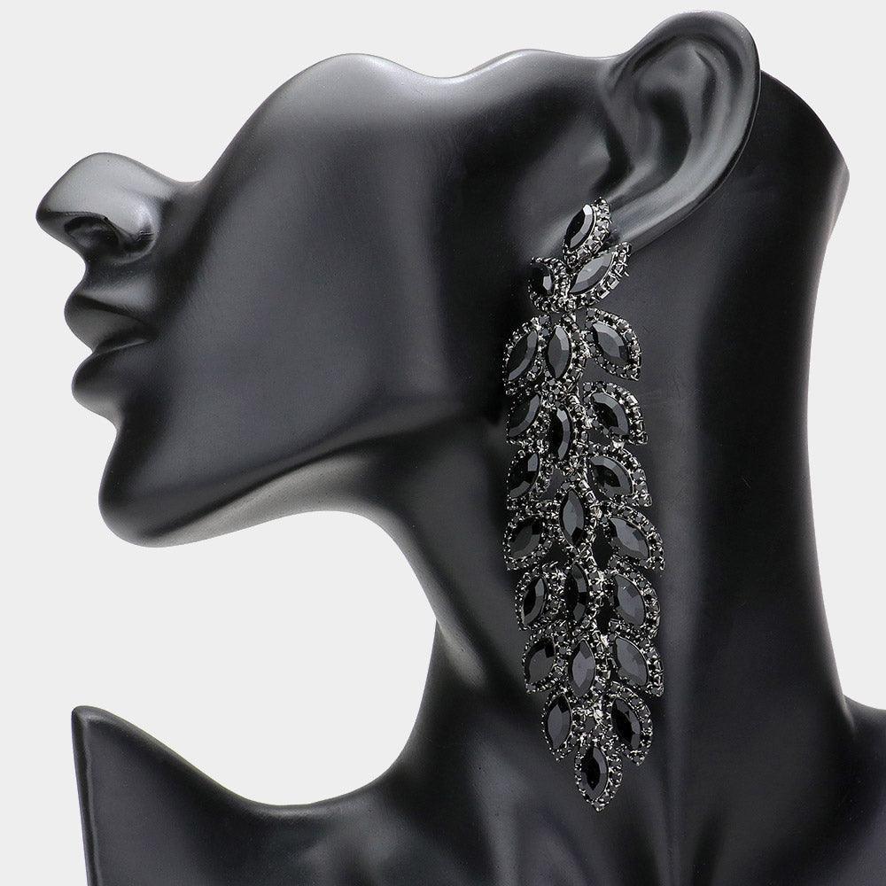 Black Oversized Crystal Rhinestone Marquise Evening Earrings - Jewelry Store by Erik Rayo