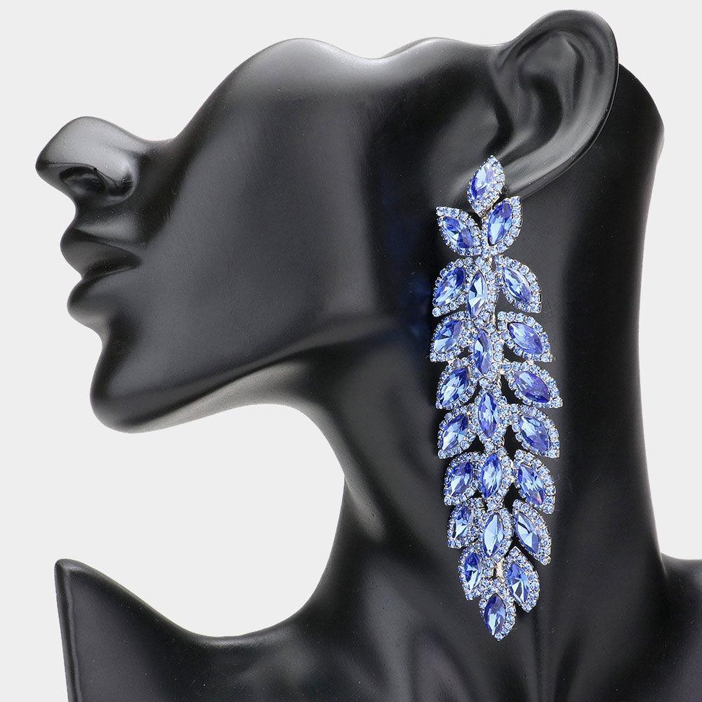 Blue Oversized Crystal Rhinestone Marquise Evening Earrings - Jewelry Store by Erik Rayo