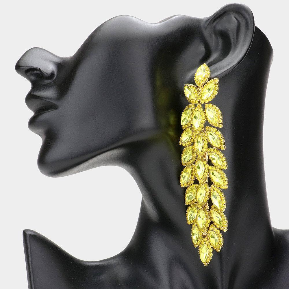 Yellow Oversized Crystal Rhinestone Marquise Evening Earrings - Jewelry Store by Erik Rayo