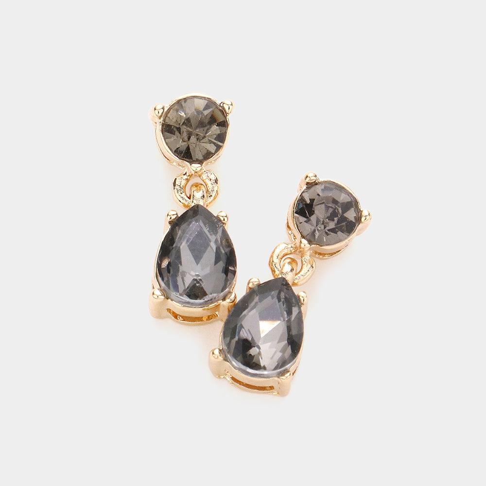 Black Round Teardrop Stone Link Dangle Evening Earrings