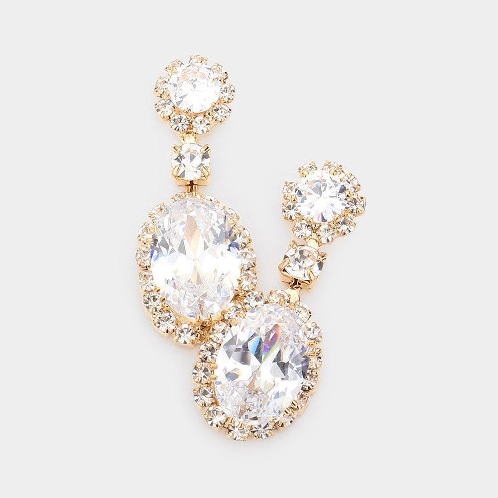 Gold CZ Marquise Stone Dangle Evening Earrings