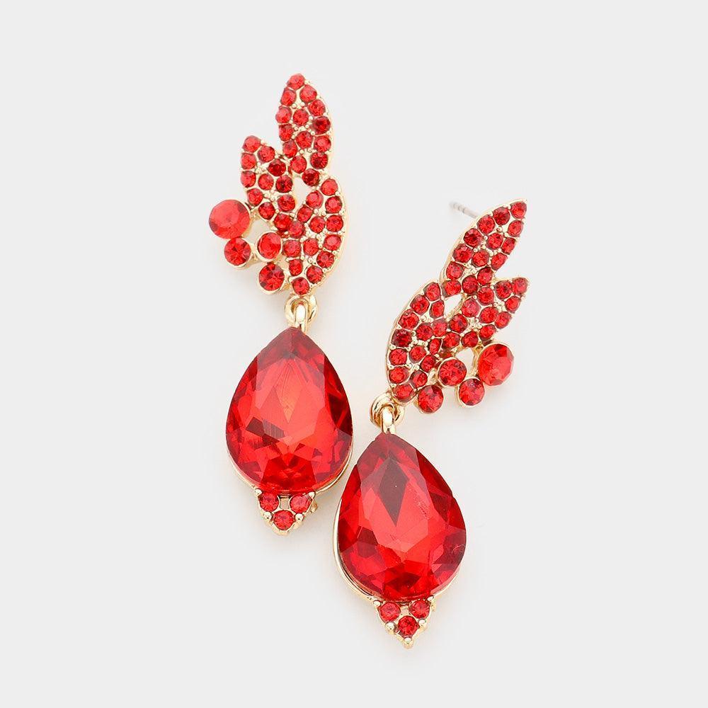 Red Teardrop Crystal Rhinestone Pave Dangle Evening Earrings - Jewelry Store by Erik Rayo