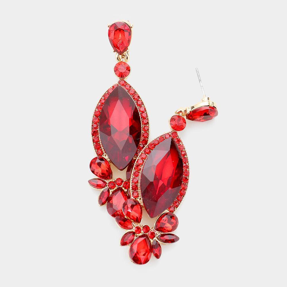 Red Marquise Stone Accented Evening Earrings - Jewelry Store by Erik Rayo