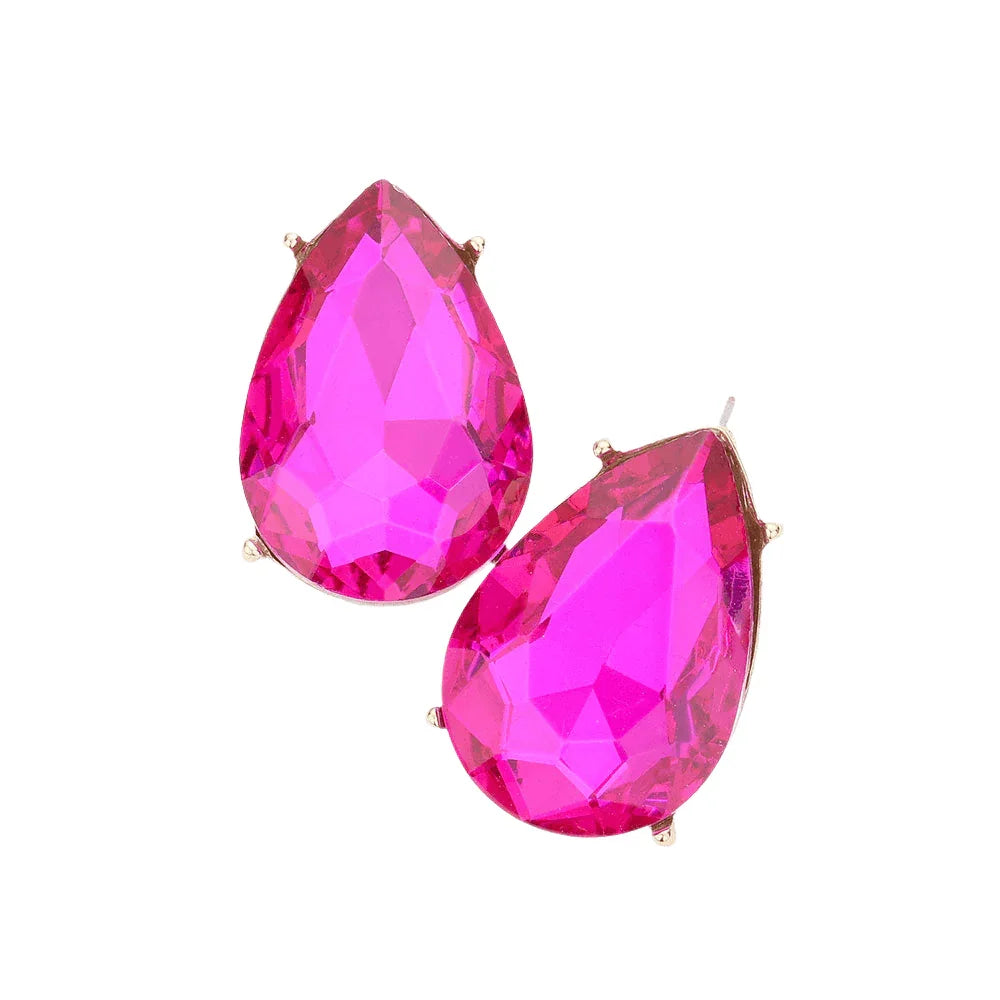 Fuchsia Teardrop Stone Evening Earrings - Jewelry Store by Erik Rayo