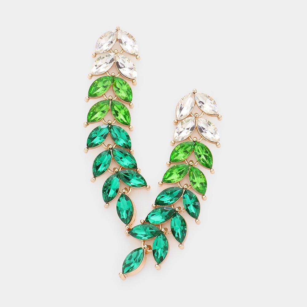 Green Marquise Stone Cluster Vine Link Dangle Evening Earrings - Jewelry Store by Erik Rayo