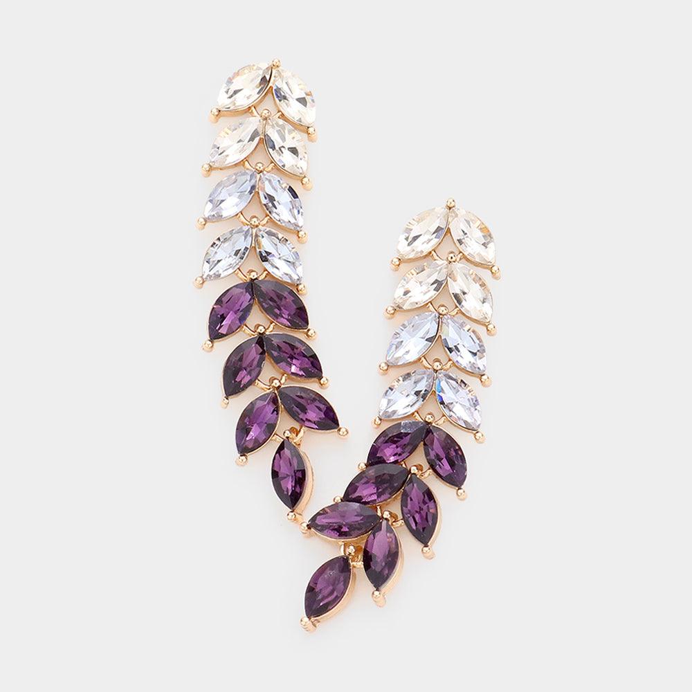 Purple Marquise Stone Cluster Vine Link Dangle Evening Earrings