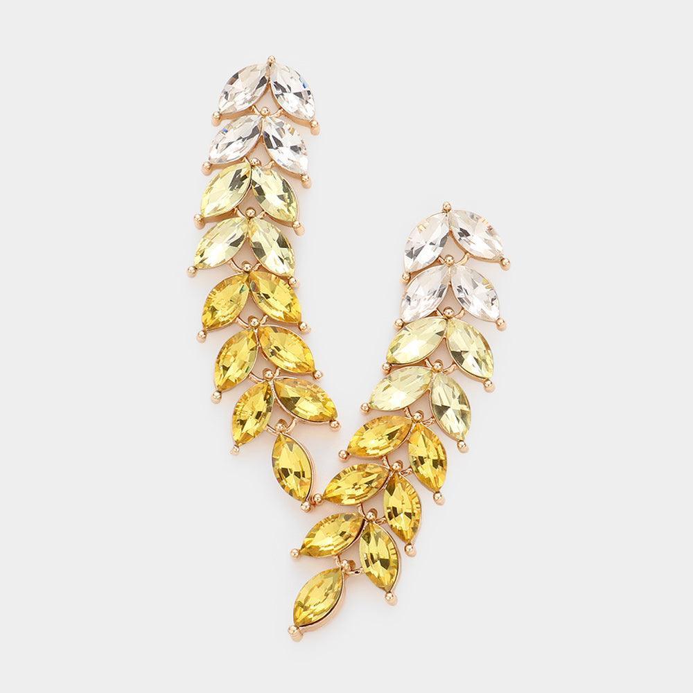 Yellow Marquise Stone Cluster Vine Link Dangle Evening Earrings - Jewelry Store by Erik Rayo