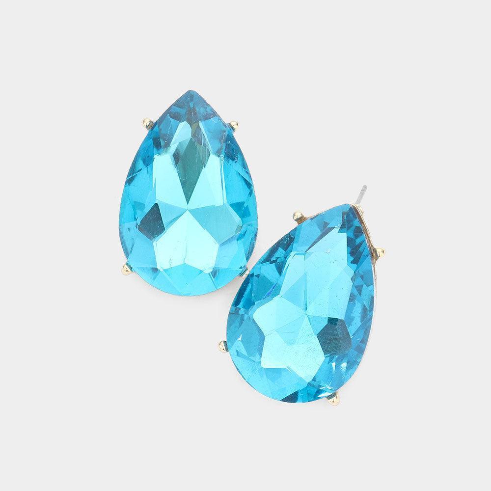 Aqua Teardrop Stone Evening Earrings - Jewelry Store by Erik Rayo