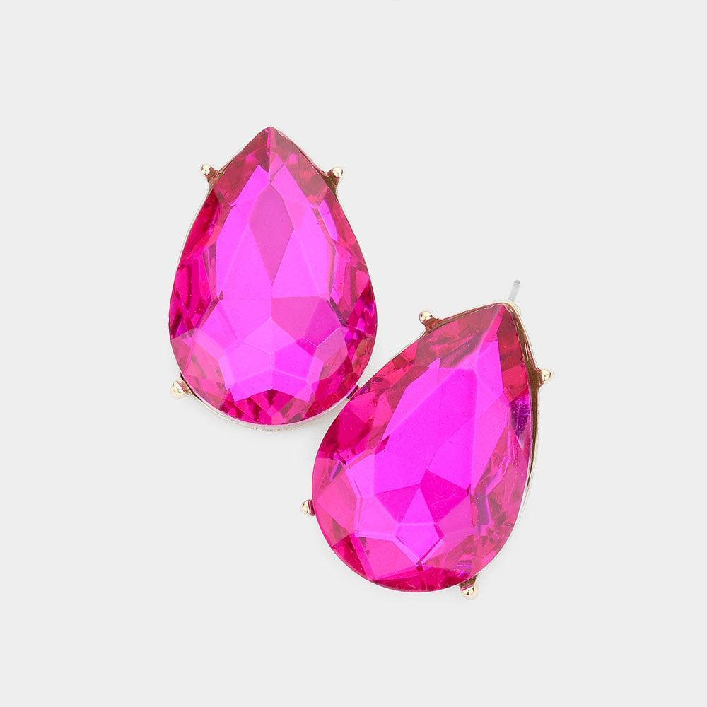 Fuchsia Teardrop Stone Evening Earrings - Jewelry Store by Erik Rayo